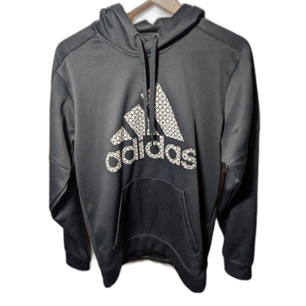 Adidas Men’s Pullover Hoodie Black White Logo Size Medium